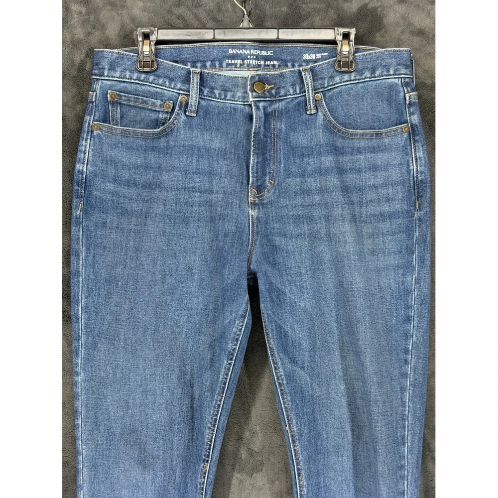 Banana Republic Travel Stretch Jeans Mens 33x30 Skinny Fit Mid Blue‎ 875021-01